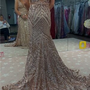 JVN by Jovani Rose Gold Sequin Prom Dress